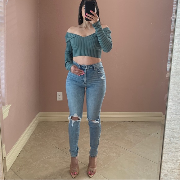 ANDREA Ribbed Long Sleeve Top- sage - Picture 3 of 5